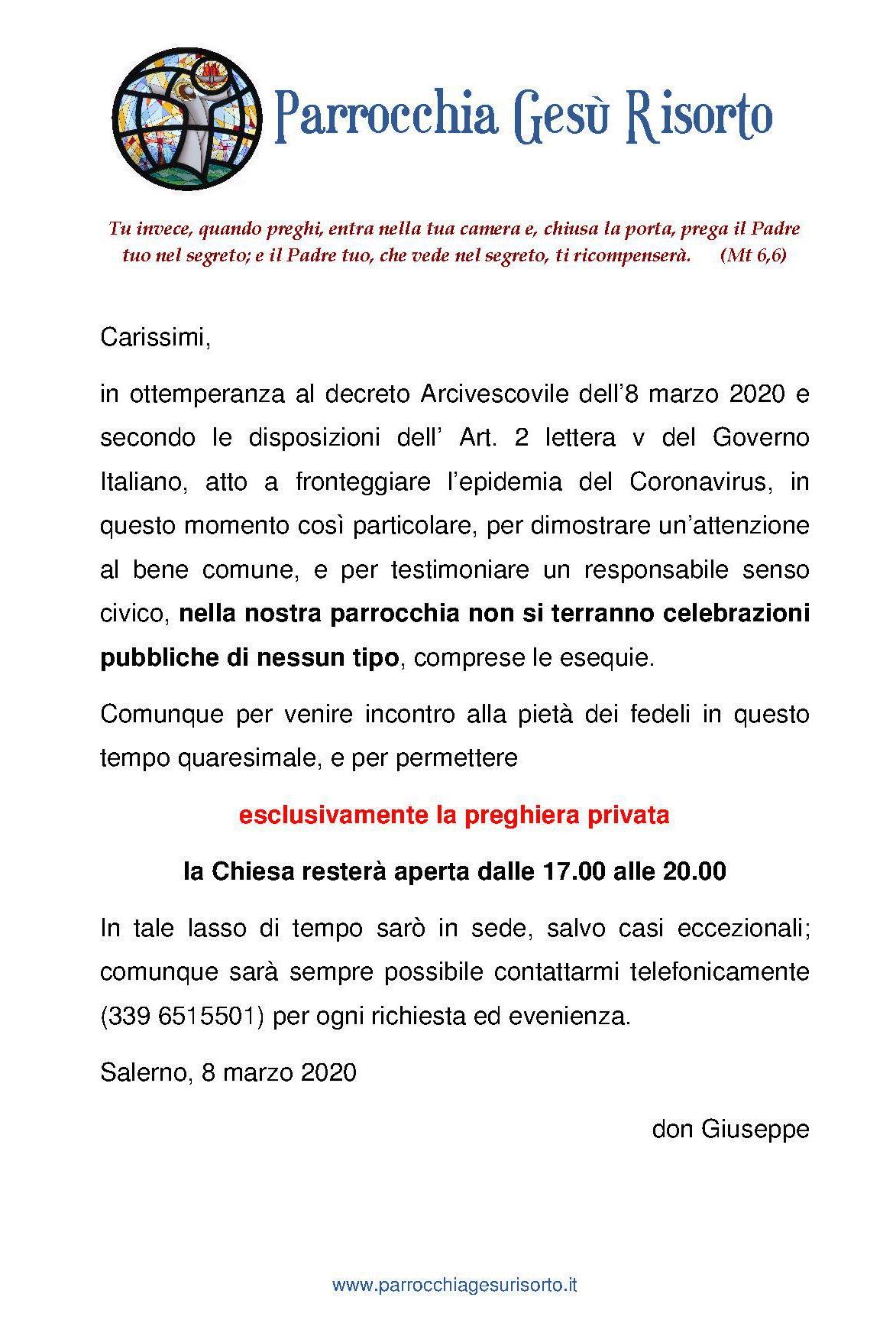 Parrocchia Gesù Risorto _avviso coronavirus_8marzo2020